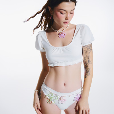 DOTTIE - Set bikini 2 mảnh nhún bèo - Trắng - SW001