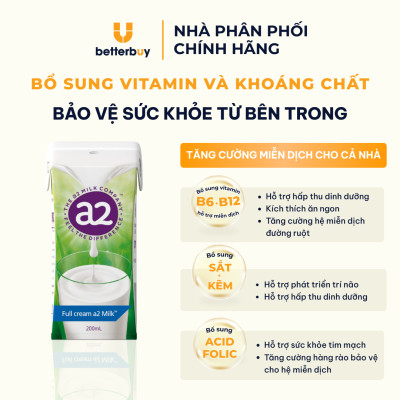 Thùng 24 Hộp Sữa Tươi Nguyên Kem Tiệt Trùng a2 Milk - a2 Milk UHT