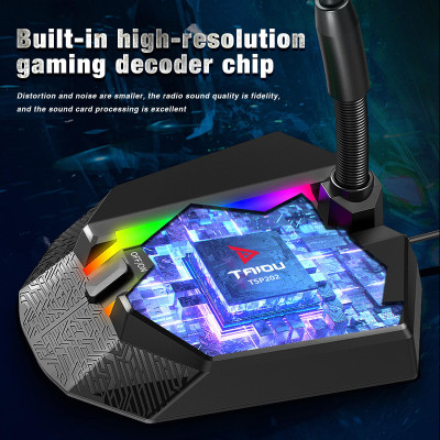 HSXJ TSP202 USB Microphone for Computer 360°Omnidirectional Pickup Microphone RGB Lighting Microphone