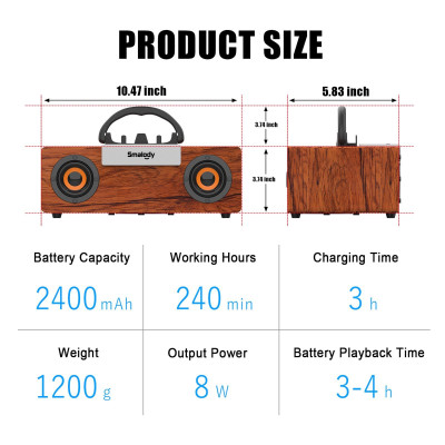 Loa di động Hộp âm thanh không dây bằng gỗ cổ điển siêu trầm âm thanh nổi TF Khe cắm Super TWS chống bụi