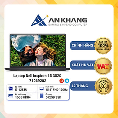 Laptop Dell Inspiron 15 3520 71069202 ( Core i7-1255U| 16GB| 512GB SSD| Intel Iris Xe Graphics| 15.6" FHD| Đen) - Hàng Chính Hãng - Bảo Hành 12 Tháng tại Dell Việt Nam