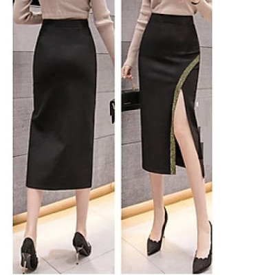 Chân váy body xẻ tà viền kim tuyến C052