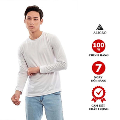 Áo thun nam dài tay ALIGRO màu trắng, chất thun cao cấp nhẹ, co giãn 4 chiều ALGAPD066
