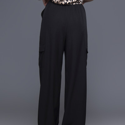 Quần nữ xen lụa đen túi hộp rút ống LM112412