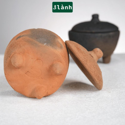 Lư Xông Thủ Công Chăm Bằng Đất Sét 3 Lành - Dùng Đốt Nụ Trầm, Nụ Thảo Mộc, Bó Xông, Gỗ Thánh - Phong Cách Thuần Việt