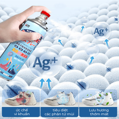 Chai Xịt Khử Mùi Giày Nano Bạc Dung Tích 260ml Chai Màu Xanh Diệt Khuẩn Ngăn Ngừa Hôi Chân Lưu Hương 24h