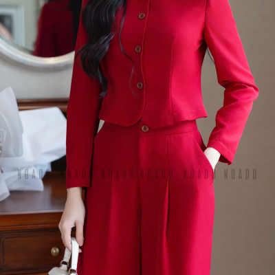 Set áo quần đỏ đô cổ tròn NGADO , set áo quần dài , set công sở , dạo phố
