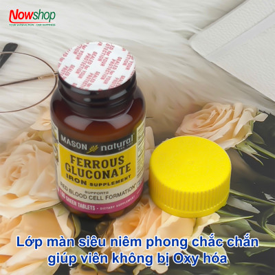 Ferrous Gluconate Mason Natural Hộp 100 viên bổ sung sắt hữu cơ dễ hấp thu không gây nóng táo bón