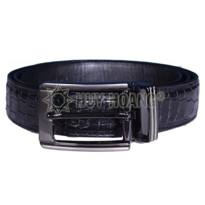 Dây nịt nam da cá sấu Huy Hoàng viền da 3,5P đầu kim màu đen - HP4819