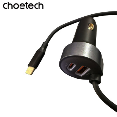 Tẩu Choetech TC0030  sạc nhanh ô tô 65W tích hợp thêm dây cáp sạc lò xo Type C (Hàng chính hãng)