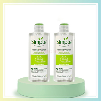 Nước tẩy trang Simple Micellar Water Gently Removes Make-up & Hydrates làm sạch và cấp ẩm cho da (200ml) - Hàng chính hãng
