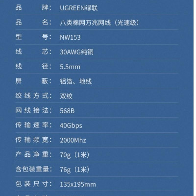 Ugreen UG30800NW153TK 20M CAT8 Shielded Cáp nối mạng Lan giữa các máy tính - HÀNG CHÍNH HÃNG