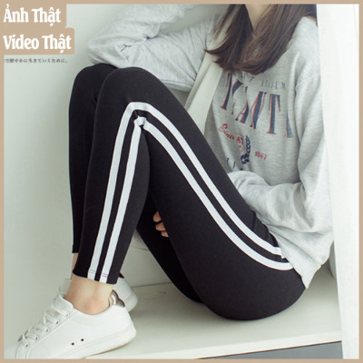 Quần legging tập Yoga kẻ sọc (Đen)