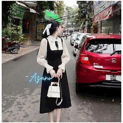 Váy Bầu Thiết Kế- Đầm Bầu Công Sở Dài Tay Tơ Phối Dễ Thương V36