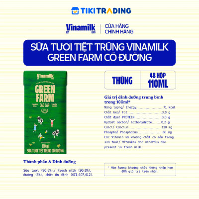 Thùng 48 hộp Sữa Tươi Tiệt Trùng Vinamilk Green Farm có đường 110ml