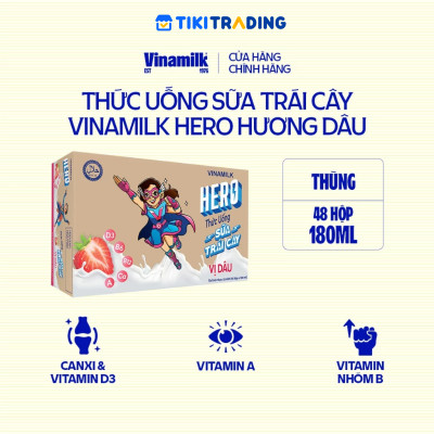 Thùng Thức uống sữa trái cây vị dâu Vinamilk Hero 180ml - 48 hộp/Thùng