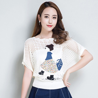 Áo len nữ mỏng nhẹ họa tiết cô gái Haint Boutique Al37