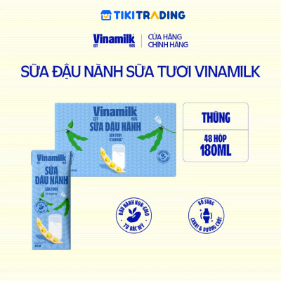 Thùng 48 hộp sữa đậu nành sữa tươi ít đường Vinamilk 180ml