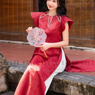 Áo dài Cát Châu NGADO , áo dài đỏ , áo dài Tết