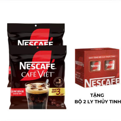 [Tặng hộp 2 ly thủy tinh] Combo 2 Bịch Cà phê đen hòa tan NESCAFE Café Việt (Túi 35 + 3gói x 16g)