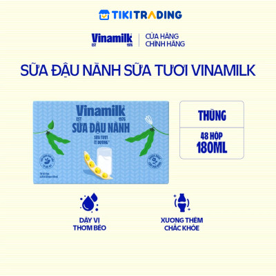 Thùng 48 hộp sữa đậu nành sữa tươi ít đường Vinamilk 180ml