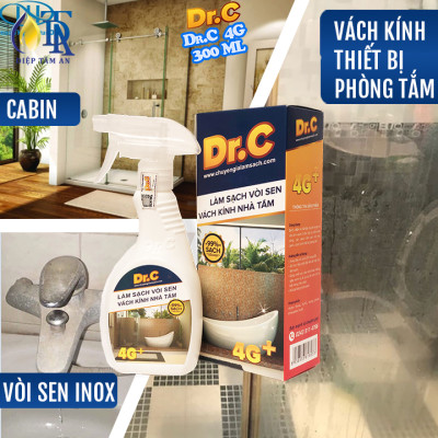 Tẩy Cặn Canxi Nhà Tắm,Tẩy Vách Kính Vòi Sen Inox,Tẩy Ố Vàng Nhà Vệ Sinh Lavabo,Tẩy Rỉ Sét Inox-4G Dr.C 300ml