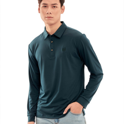 Áo thun nam dài tay ALIGRO chất cotton thấm hút mồ hôi, mềm mại màu xanh cổ vịt ALGAPD052