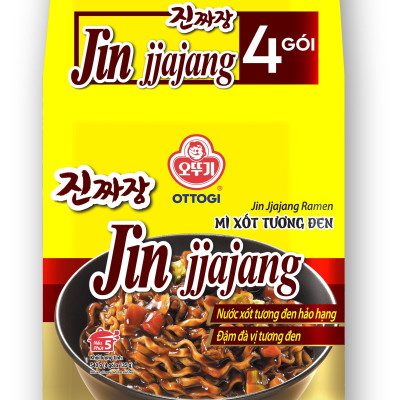 Lốc 4 gói mì trộn xốt tương đen Jin Jjajang Ramen Ottogi gói 135g*4