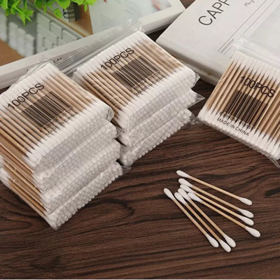 SET 3 Túi 100 Tăm Bông Ngoáy Tai, Lấy Ráy Tai Thân Gỗ, Bông Kháng Khuẩn Thân Thiện Với Môi Trường, Tiện Dụng Trong Gia Đình. TakyHome 7033set3