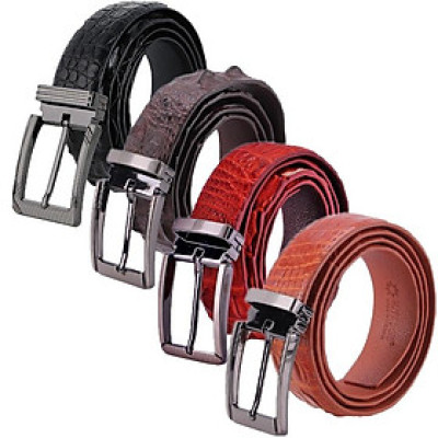 HP4733-34-35-37 - Thắt lưng nam da cá sấu Huy Hoàng gai đuôi 3,5P đầu kim màu đen, nâu đất, nâu đỏ, vàng