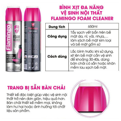 Bình Xịt Bọt Vệ Sinh Ghế Da Nội Thất Ô Tô  - Chai Xịt Bọt Vệ Sinh Flamingo Dung Tích 650ml CARZONE.TOP