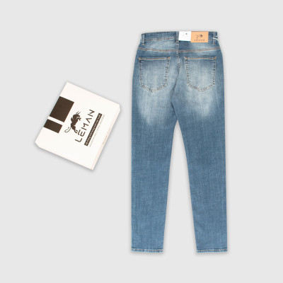 Quần Jean nam Leman xanh mài xước trơn JD15 - Slim Form Tôn Dáng