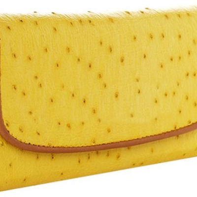 Ví Nữ Da Đà Điểu 3 Gấp Huy Hoàng HT3404 (19 x 10.5 cm) - Vàng