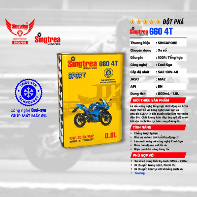 Dầu nhớt xe máy Singtrea 660 SPORT 4T 10-40W SN/MA2 0.8L dành cho xe số