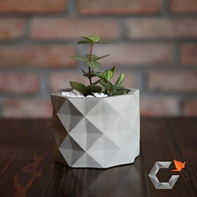 Chậu trồng sen đá , xương rồng, bonsai cây cảnh bằng xi măng Model Origami hình trụ tròn 11x8.5cm- Cement pots handmade Vintage / gift