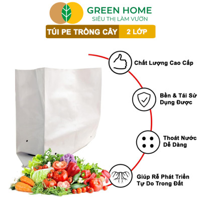 10 Túi Trồng Cây GreenHome, PE 2 Lớp, 20x40CM, Chống UV, Tiện Lợi, Độ Bền 1,5 Năm, Trồng Rau, Hoa