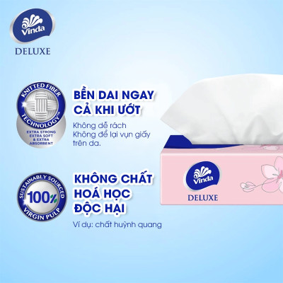 [MUA 4 LỐC SIZE L TẶNG 4 GÓI KHĂN RÚT SIZE L + 1 MÓC KHÓA] Khăn giấy rút cao cấp Vinda Deluxe 3 lớp 110 tờ size L (4 Gói)