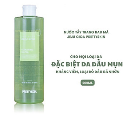 Nước Tẩy trang Rau Má Cho Da Dầu Mụn Pretty Skin The Pure Jeju Cica Cleansing Water 500ml
