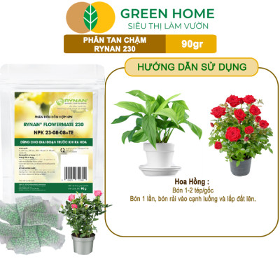 Phân Tan Chậm GreenHome, Rynan 230, Bao 90g ~ 30 Túi Lưới 3g, Dùng Cho Hoa Kiểng Trước Khi Ra Hoa
