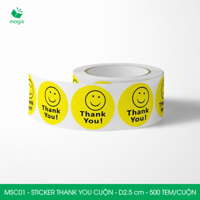 MSC01 - D2.5 cm - 1 Cuộn 500 sticker thank you tròn, nhãn dán thank you, tem dán cảm ơn