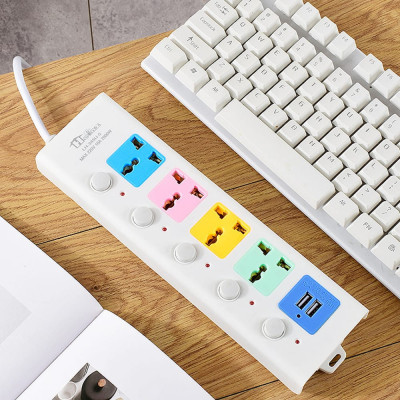 Ổ Cắm Điện USB Đa Năng Cao Cấp Chống Giật 2 Cổng Cắm USB Công Suất 2500W, Có Chốt An Toàn Dây 2m /5m Tiện Dụng