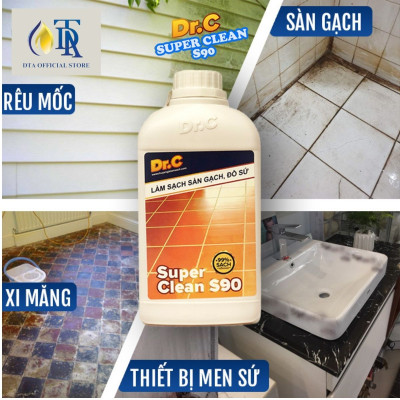 Combo Tẩy Bồn Cầu Bị Ố Vàng,Tẩy Gạch Men,Tẩy Xi Măng,Nước Tẩy Nhà Vệ Sinh,Tẩy Rong Rêu Vôi Vữa Dr.C Super Clean S90 1 Lít