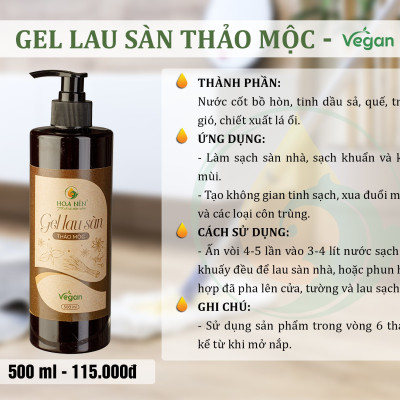 Gel lau sàn thảo mộc 500ml - Hoa Nén - vegan- Đuổi muỗi,  an toàn sức khoẻ