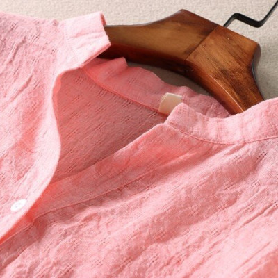 Áo sơ mi nữ chất đũi mát cổ tàu 2 túi S99