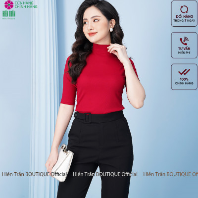 Quần baggy nữ Hiền Trần BOUTIQUE cạp cao form dáng đẹp đồ công sở đai vải vuông cúc lệch