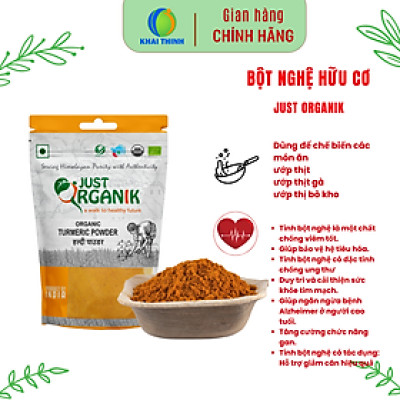 Bột Nghệ Hữu Cơ Cao Cấp Just Organik Tinh Chất Tự Nhiên Uống Trắng Da, Đẹp Da, Giảm Cân Nhập Khẩu Ấn Độ 100g