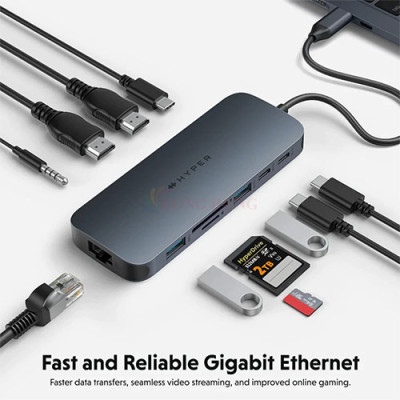 Cổng chuyển đổi HyperDrive Next 11-in-1 USB-C Dual Monitor Connectivity HD4006GL - Hàng chính hãng