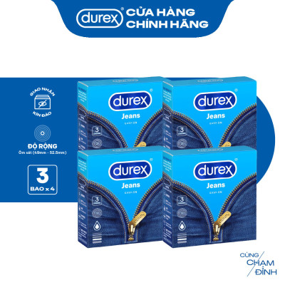 Bộ 4 hộp bao cao su Durex Jeans cơ bản (52.5mm, 3 bao/hộp)