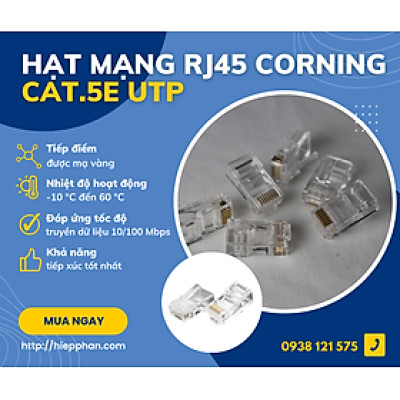 Đầu bấm mạng RJ45 CAT5E UTP (100 cái) - Corning - Hàng nhập khẩu