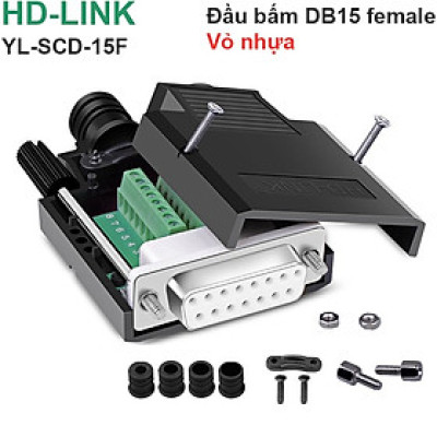 Đầu bấm cổng DB15 cái female bắt vít kèm vỏ ốp nhựa chân đồng HD-LINK YL-SCD-15F. HÀNG CHÍNH HÃNG